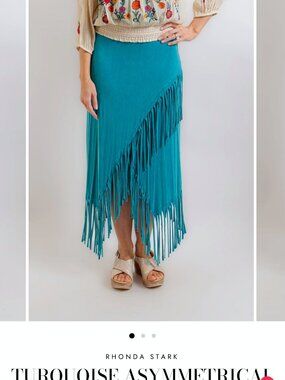 NWT Rhonda Stark Turquoise  Asymmetrical Fringe Skirt; Small